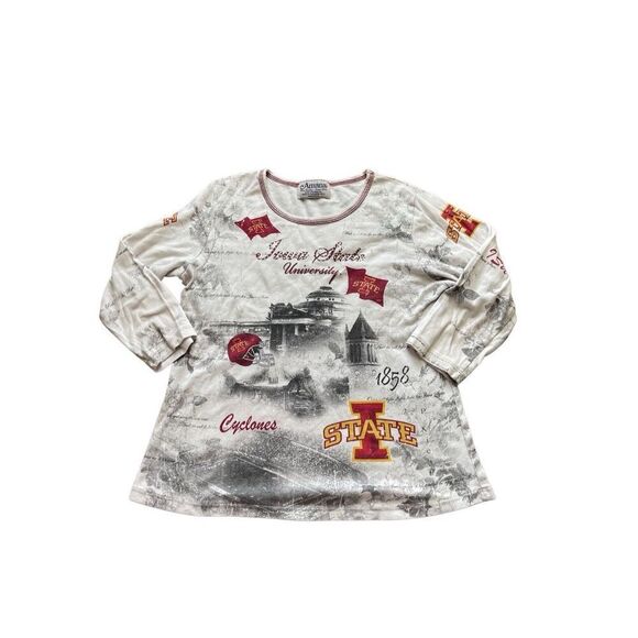 Vintage 90s Iowa State University Football Gemmed Quarter Sleeve Blouse – Size L - Picture 1 of 5